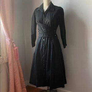 Tory Burch Black Cotton Poplin Waist Drape Shirt Dress 8